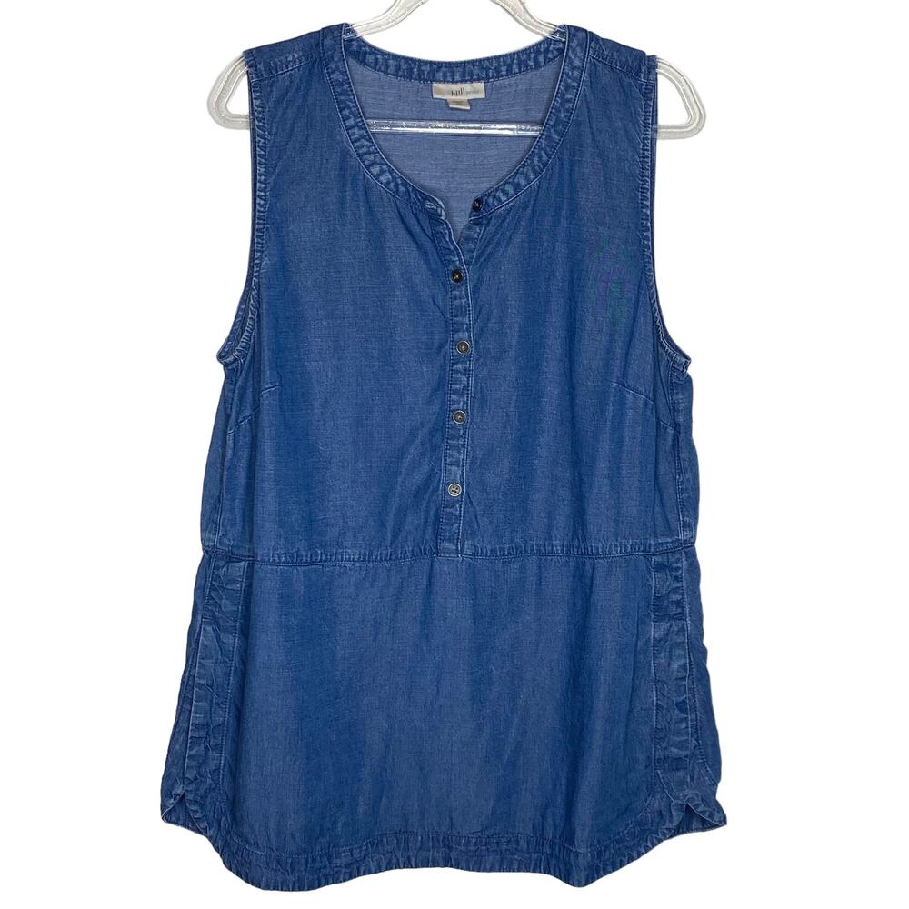 J Jill Denim Womens Size Medium Petite Chambray Tank Top Blue‎ Tunic Linen Blend